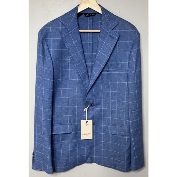 P. Langella Other - P Langella Blazer Sports Coat Jacket 100% Linen Men Size 38 Windowpane Plaid NEW